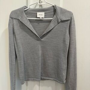 Reformation Heather Gray V-Neck Long Sleeve Top